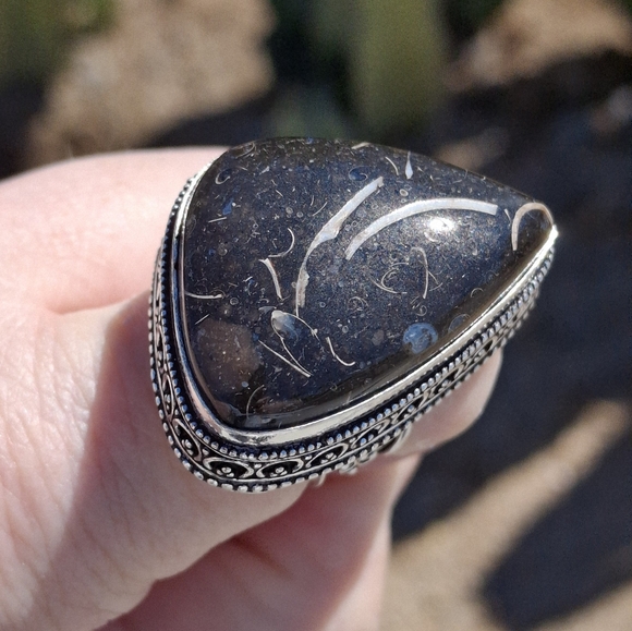 New Turritella Agate Fossi Silver Ring. - Picture 2 of 12